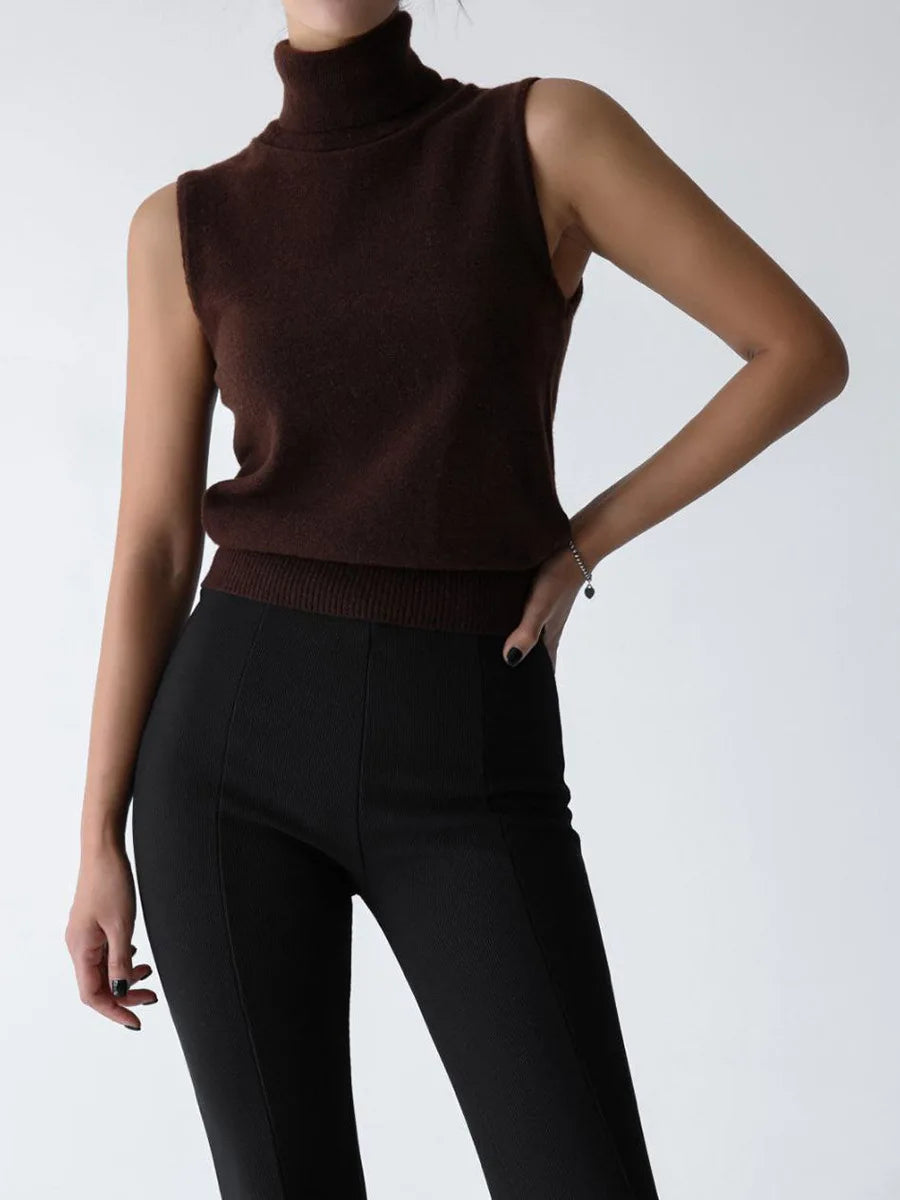 Wolfeel Women's New Knit Sleeveless Turtleneck Tank Top Soft Fabric