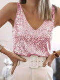 Women Sequin V Neck Tank Top Sleeveless Sparkly Camisole Slim Fit