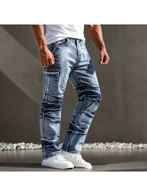 Men's Jeans, American Casual Style, Multi-Pocket Design, Simple and