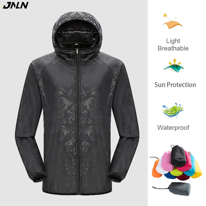 JNLN Men Women Waterproof Hiking Jackets Quick Dry Camping Windbreaker