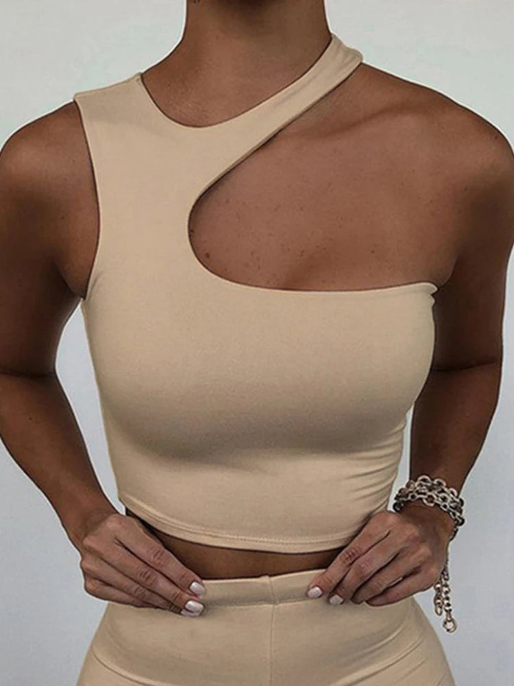 Cut Out Sexy Crop Off Shoulder Solid Skinny Sport Short Tops Women