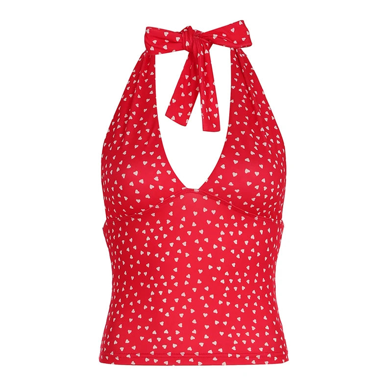 Fashion Y2k Sweet Halter Women Tanks Skinny Sleeveless Print Hotsweet
