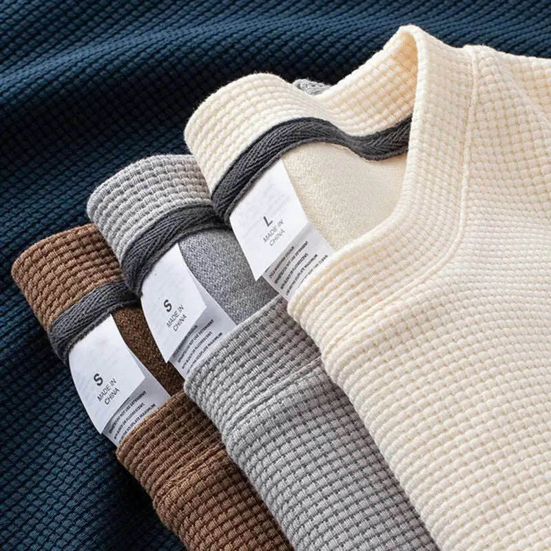 Waffle Short Sleeved T-shirt for Men and Women Summer Japanese Round
