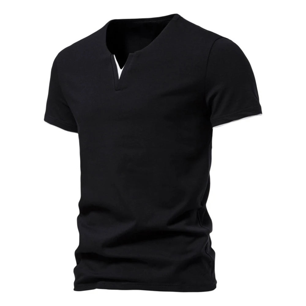 Mens Short Sleeve Henley Shirt Casual Summer V Neck T-Shirt Casual