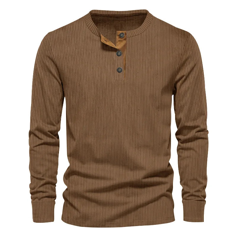 Spring and Autumn New Men's Long Sleeve T-shirt Corduroy Retro Casual
