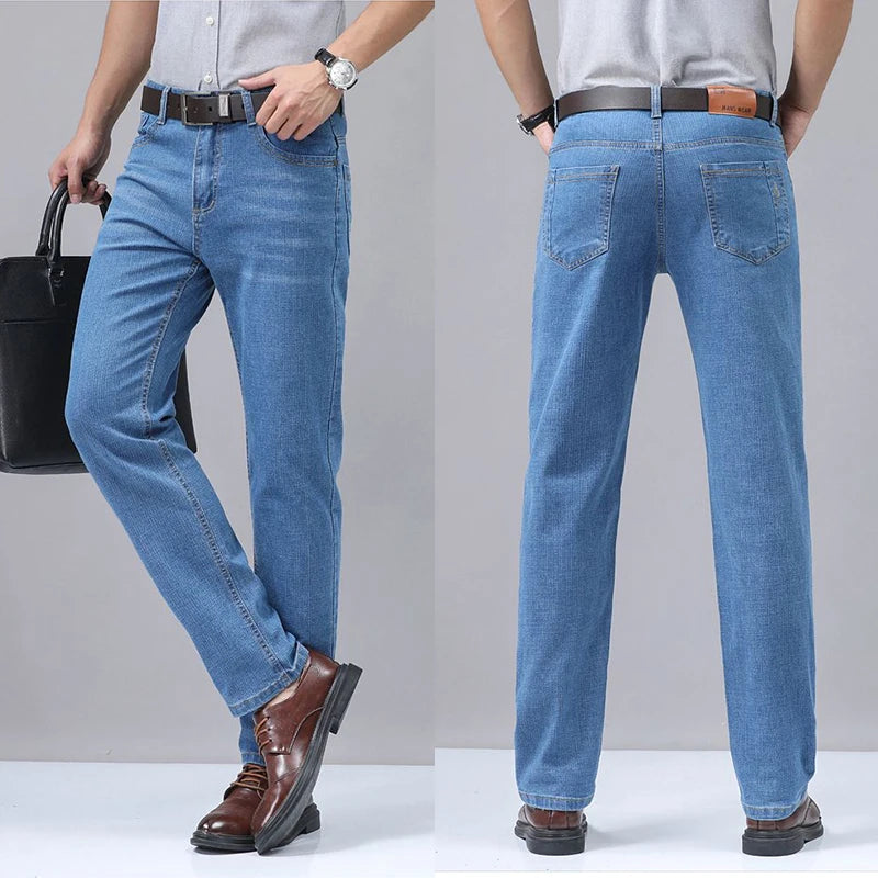 Summer new men's micro elastic straight leg denim pants with shape and