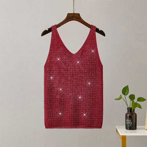 15 Colors Sequined Patchwork Women Sleeveless Bright Tank Tops Sexy