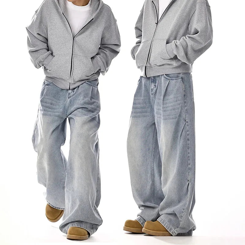 New Korean Retro Men'S Jeans High Street Straight Leg Pants Loose