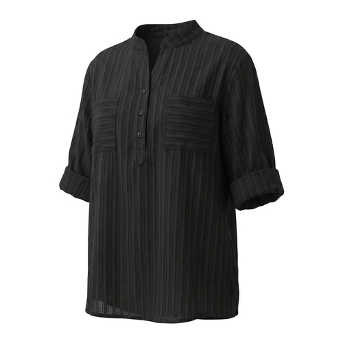 Gadinus Plus Size Women Solid Color Long Top Loose Fit Stand Collar