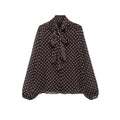 HH Women 2026 Trend Polka Dot Print Blouse Bow Scarf Collar Long