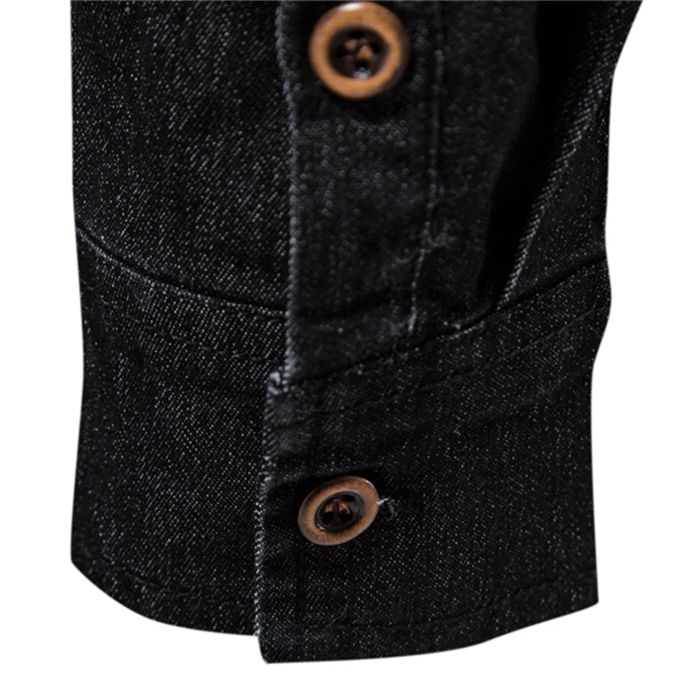 AIOPESON Brand Elastic Cotton Denim Shirt Men Long Sleeve Quality