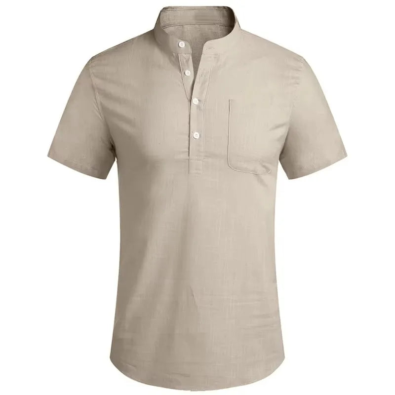 Summer Mens Short Sleeve T Shirts Solid Color Stand Up Collar Polo