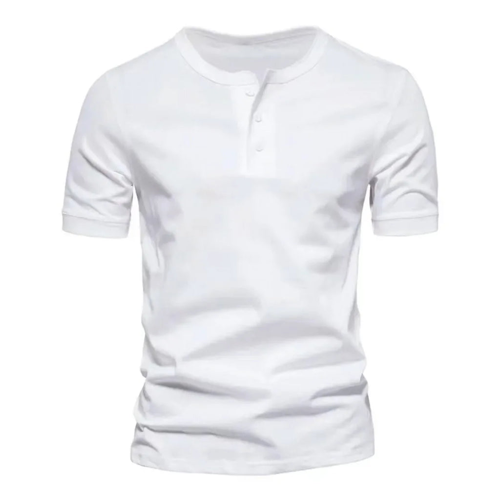 Casual Solid Color Print Men's Henley Shirt Fashion Loose Henry Collar