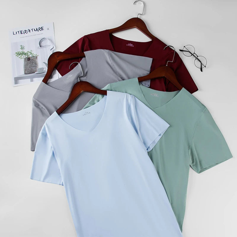 Men's Thin Short Sleeve Without Summer Solid Color T shirt Trace Slim