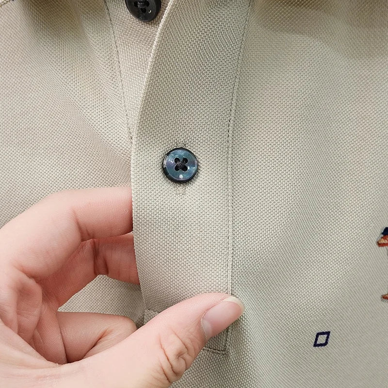 High Quality Man Summer Short-Sleeved Polo Shirt Lapel Button