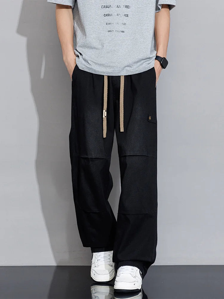 Men's Cargo Jeans 2026 New Spring Summer Wide Leg Denim Pants Straight