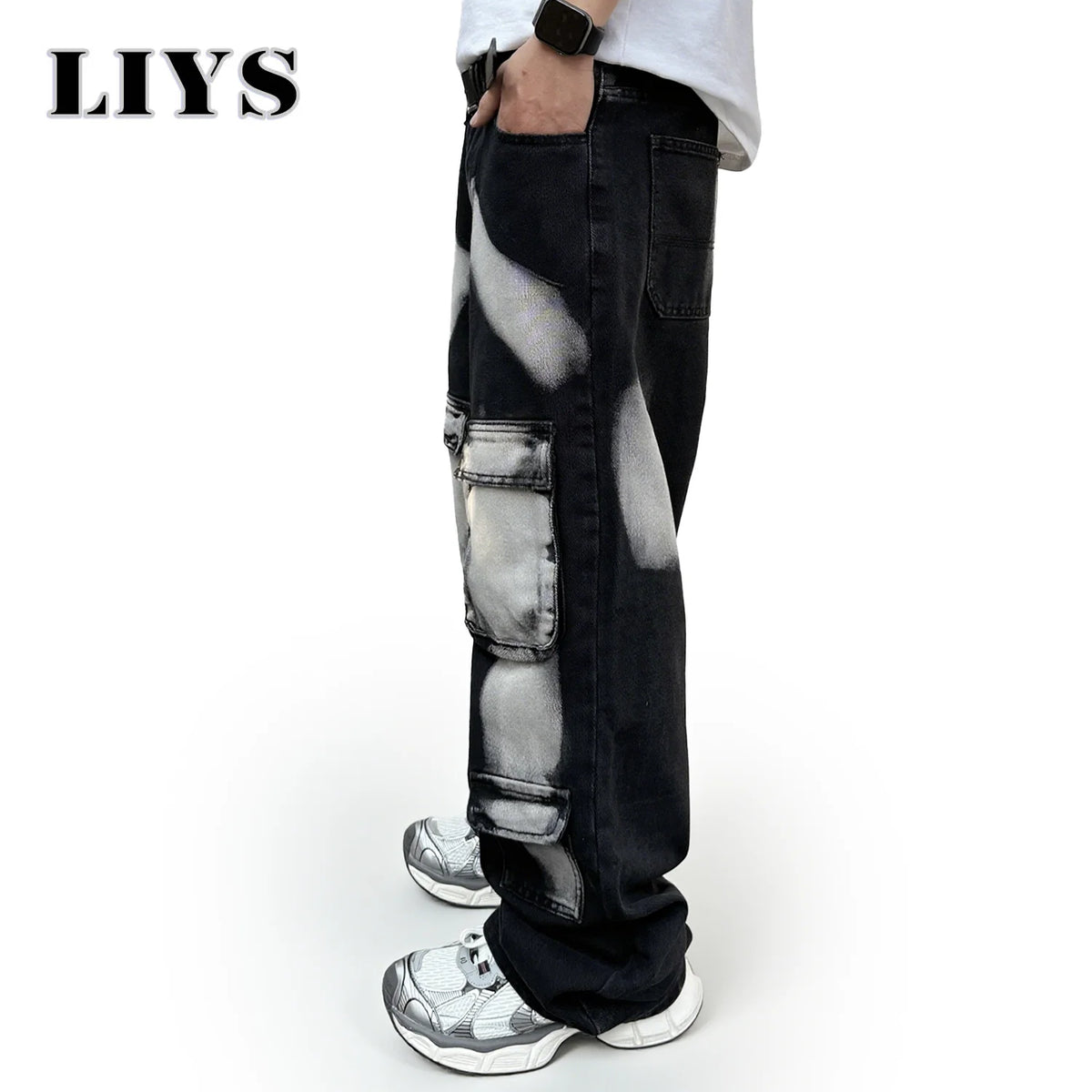 2026 Spring Summer Men's Black Straight Leg Workwear Jeans With