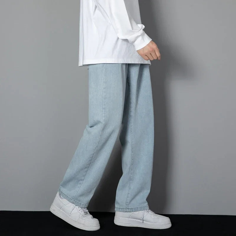2026 New Korean Men's Casual Long Jeans Classic Man Straight Denim