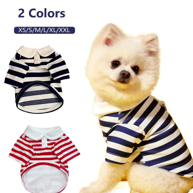 Summer Polo Shirt for Dogs Puppy Clothes Bichon Frise Chihuahua Stripe