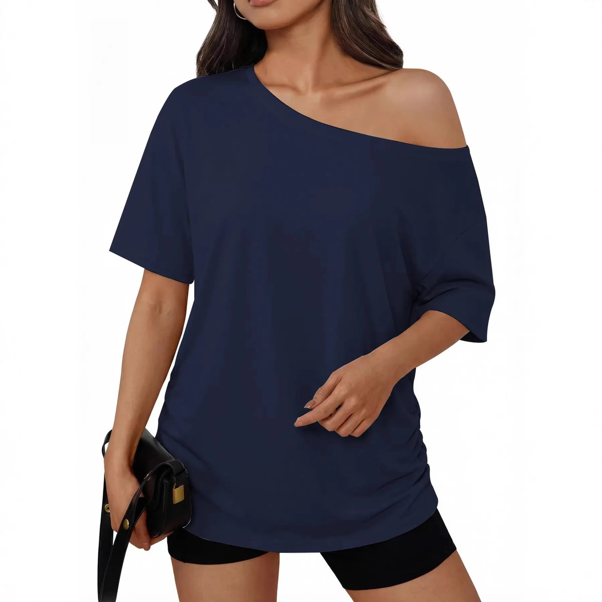 Women's Casual One-Shoulder Ruched T-Shirt – 2026 Summer Short-Sleeved