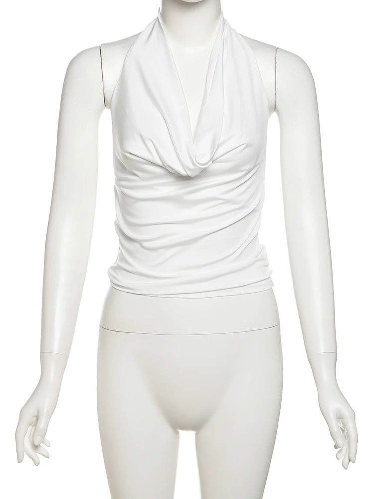 Nibber Swing Collar Vests Women Backless Halter Folds Skinny Street