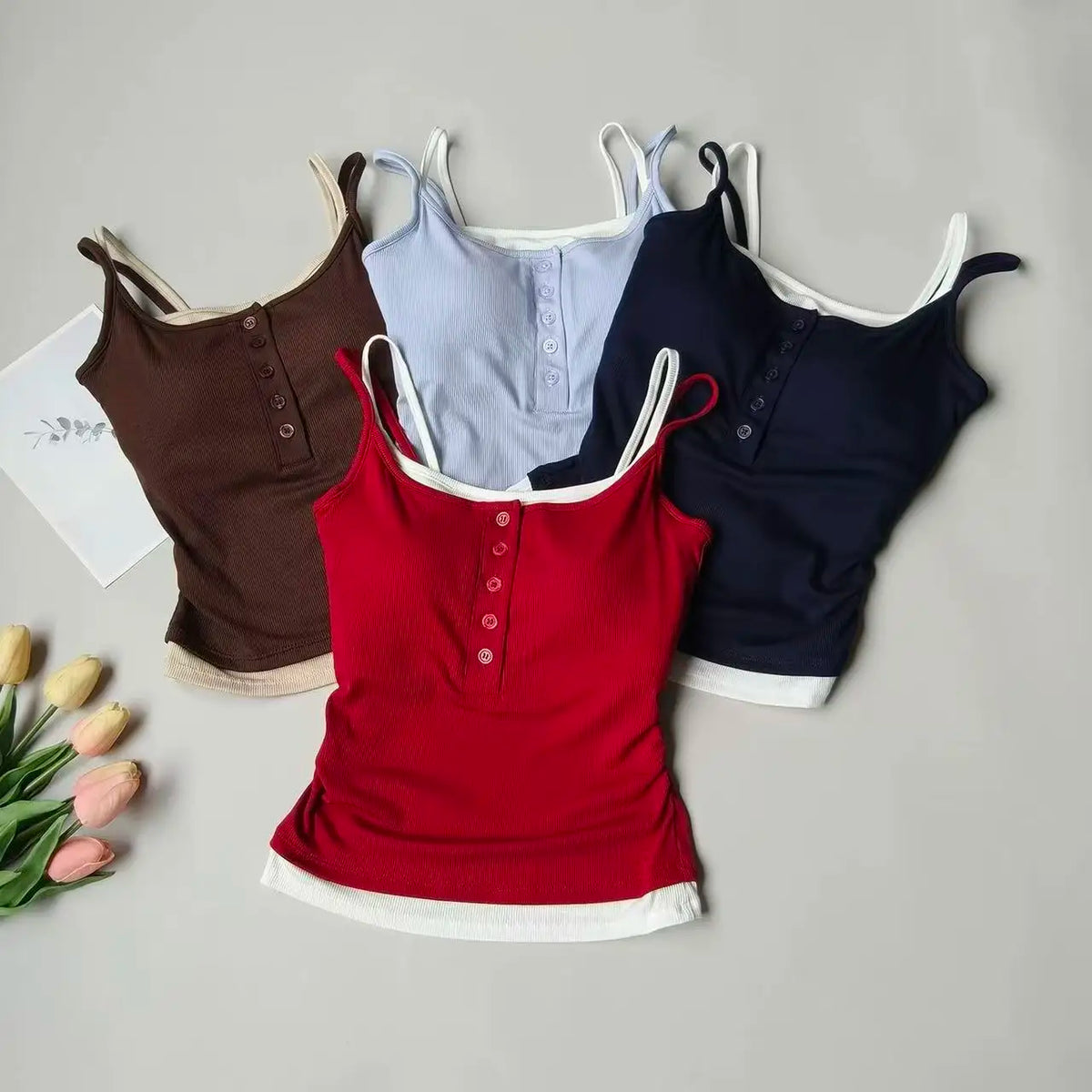 Yoga Tank Top, One-piece Mock Two-piece Sports Tank Top With Push-up