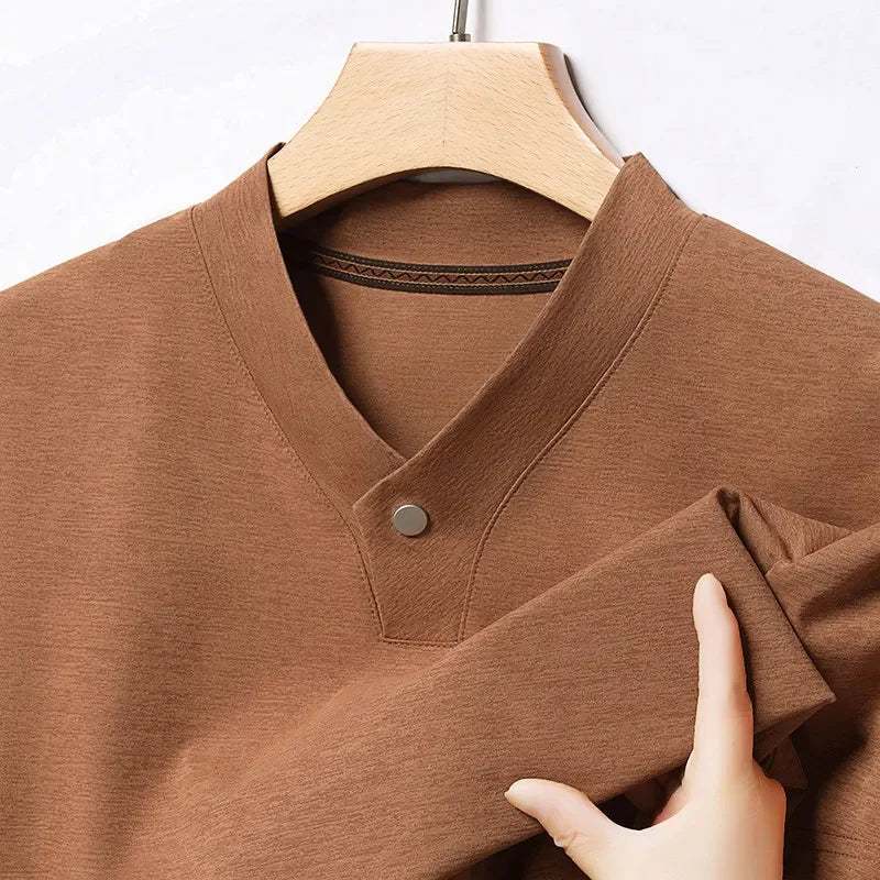 2026 Korean Style Men's Casual and Fashionable One Button V-neck Solid