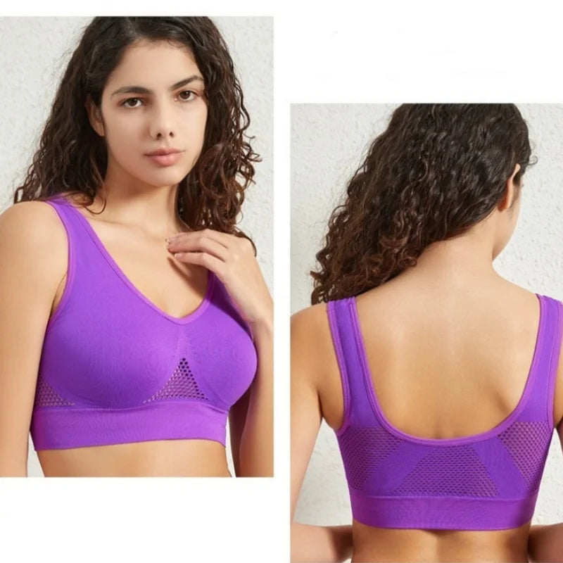 Women's Plus Size Breathable Mesh Sports Bra Ladies Seamless Non-wire