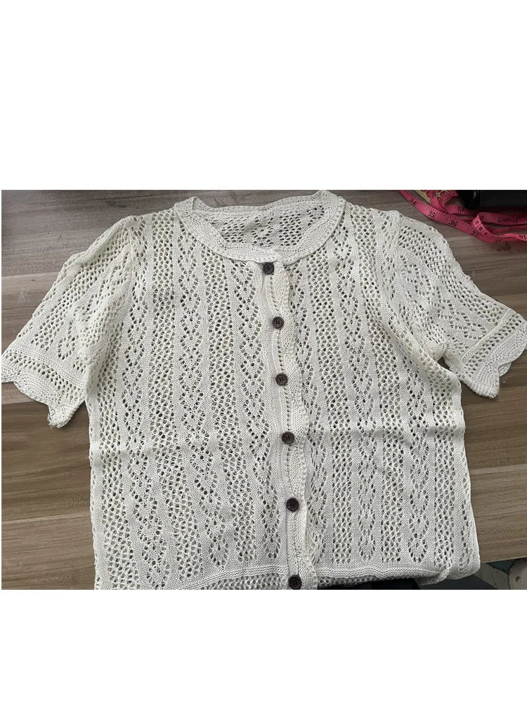 New Fashion Knitted Short Sleeve Women Shirts Summer Casual Loose