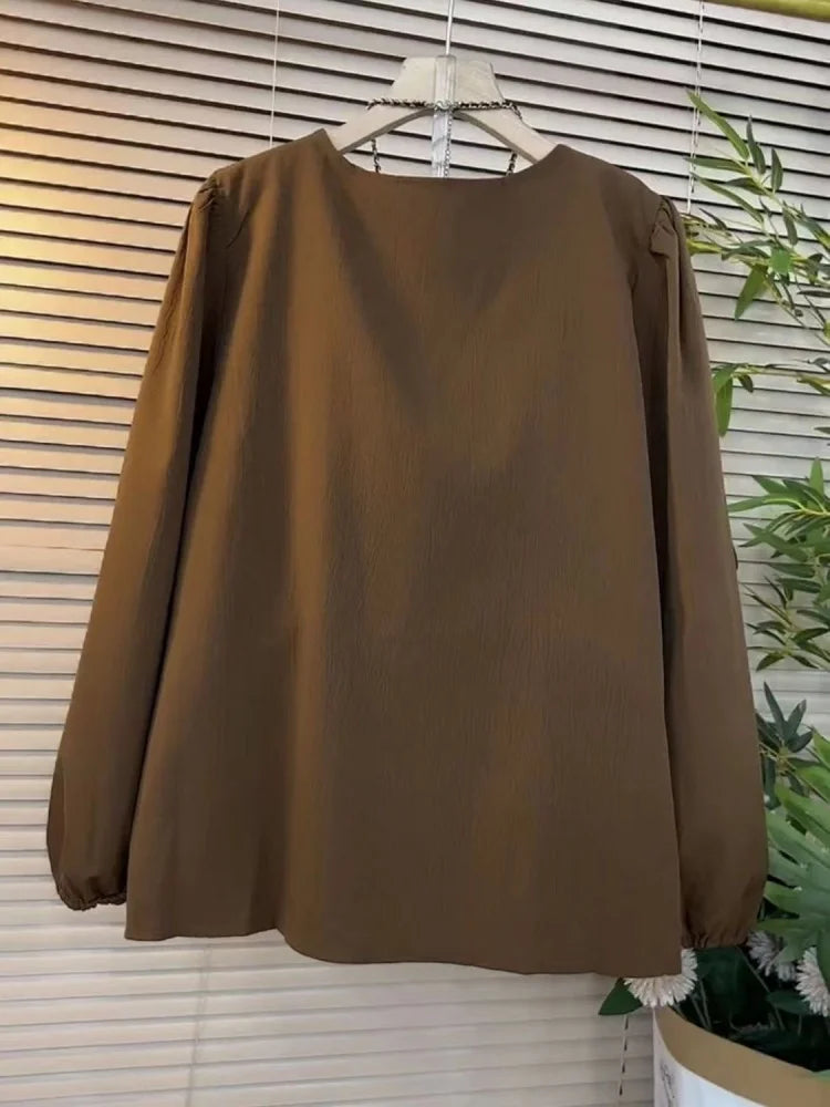 Plus Size Women Clothing Spring Autumn New V-Neck Long Sleeved