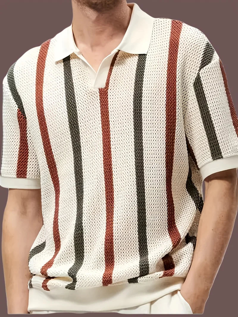Men's New Summer Striped Sheer Design Knitted Crew-Neck Sweater -