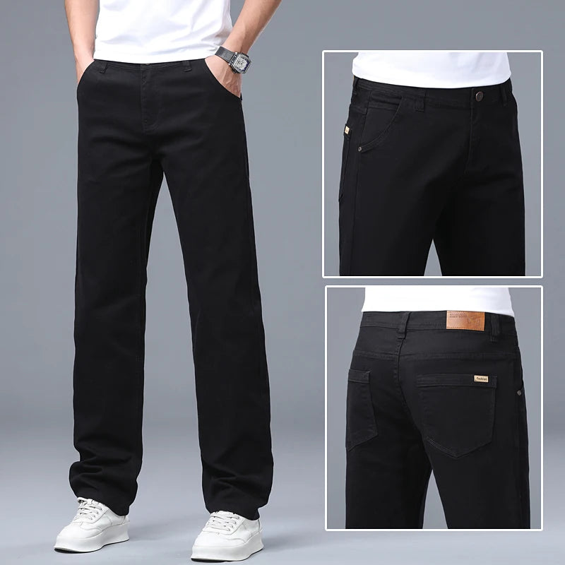 Men's Straight Leg Jeans Slim Fit Stretch Comfort Denim Pants Korean