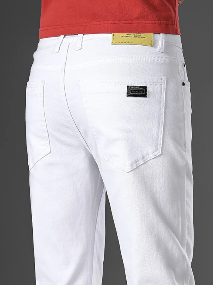 Men’s Korean Style Slim Straight Jeans Spring Cotton Stretch Denim