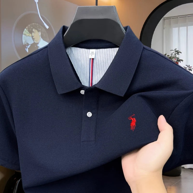 100% pure cotton high-end brand men's short sleeve polo shirt 2026