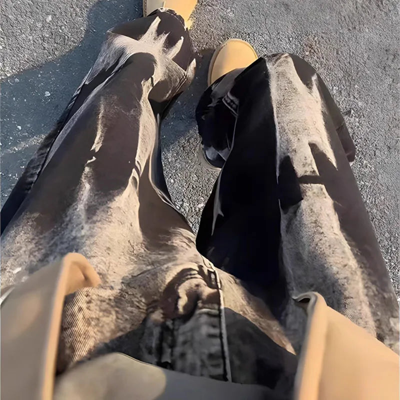 Autumn Black Tie Dye Jeans Fashion Micro Flared Pants Hip-Hop Pants