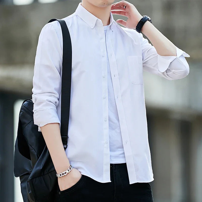 Autumn New Long Sleeve Solid Shirts for Men Casual Turn-down Collar