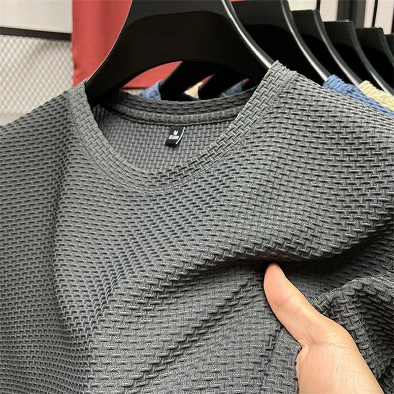Summer Mesh Ice Silk T-shirt Men's Short Sleeve Round Neck 2023 New