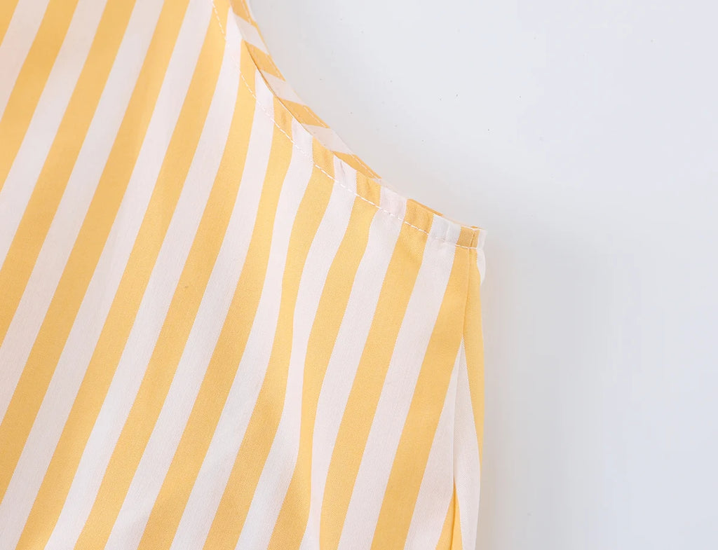 BSAY Women's Halter Neck Striped Tank Top Yellow White Striped Bow Tie