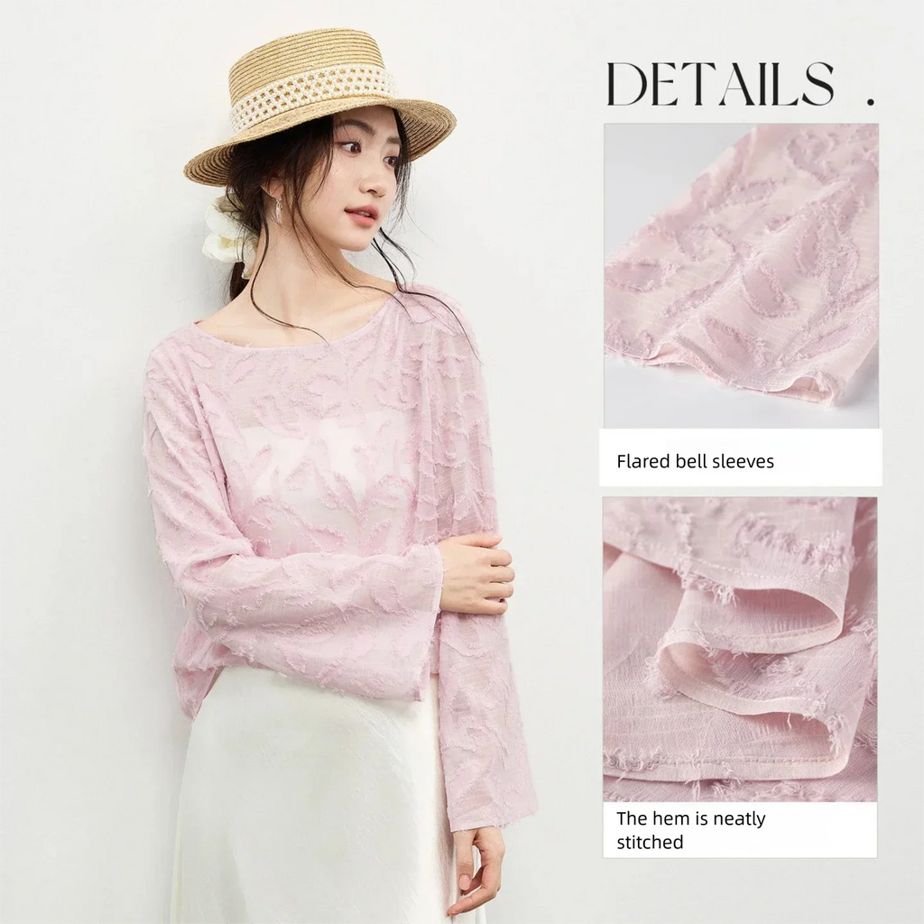 SENTUBILA Chiffon Blouse for Women 2026 Spring Lightweight Loose Boat