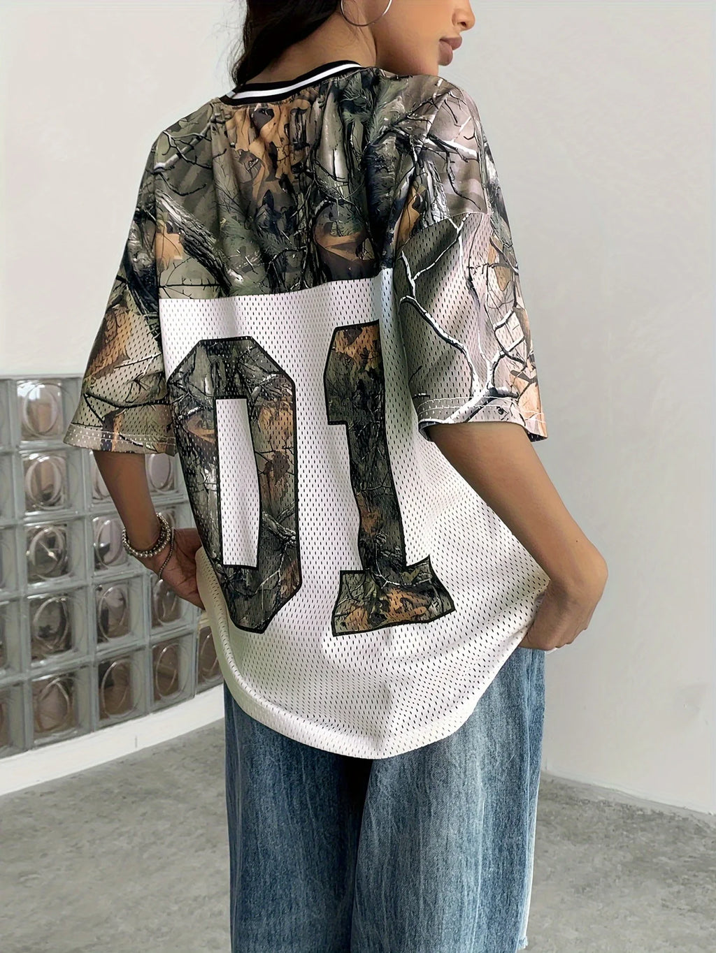 Summer Women's V-Neck Camouflage Letter Print Sport Quick-Drying