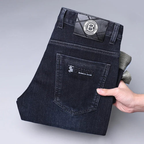 Autumn Winter Men's High-quality Slim Straight-leg Jeans Light