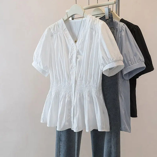 200 Pounds Plus Size Elastic Waist Office Lady Trend Shirt And Blouse