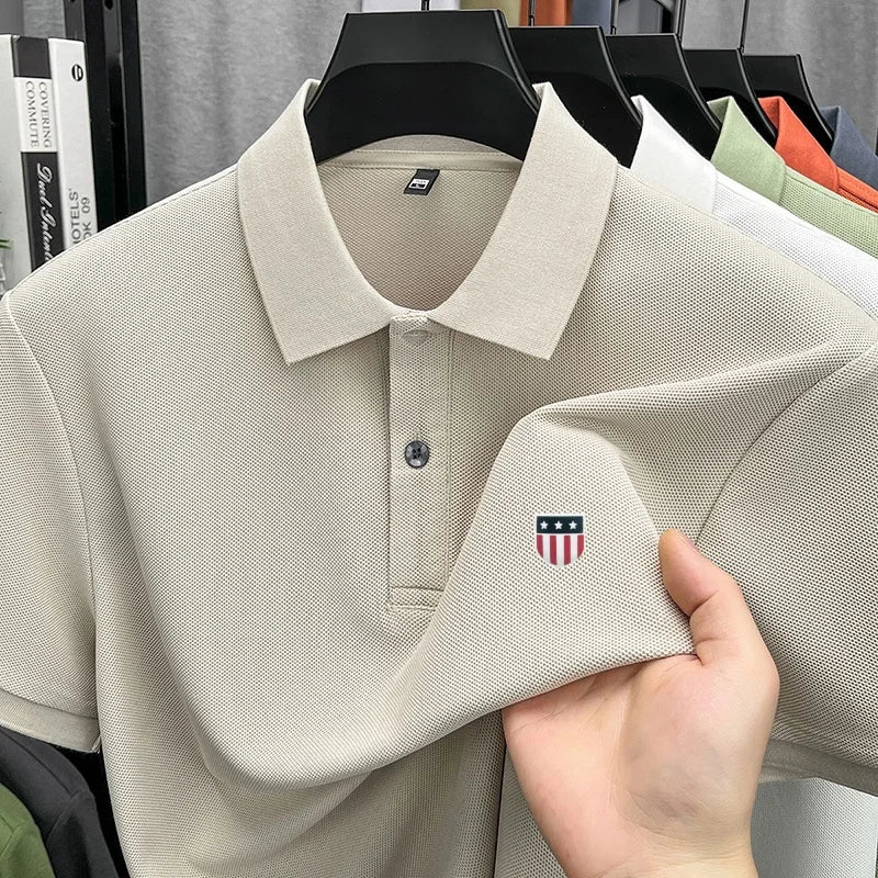 Luxury brand men's summer short-sleeved POLO shirt printed pure cotton