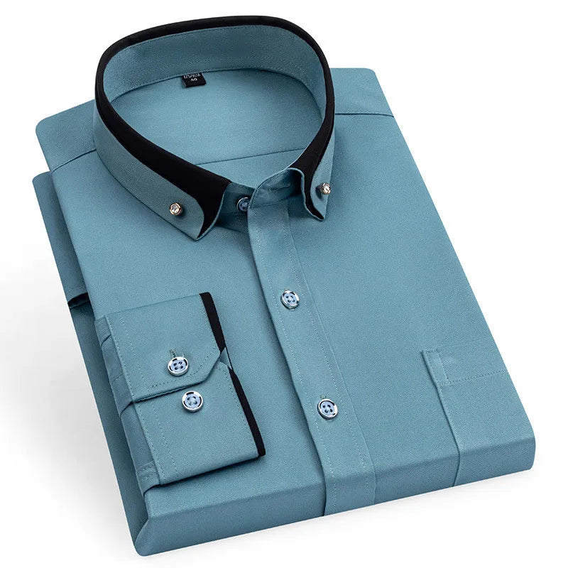 New Men's Business Shirt Long Sleeve Spring Autumn Contrast Collar
