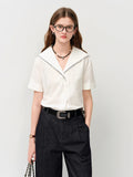 FSLE 2026 Summer Women's Sailor Collar Shell Embroidered Short Sleeve
