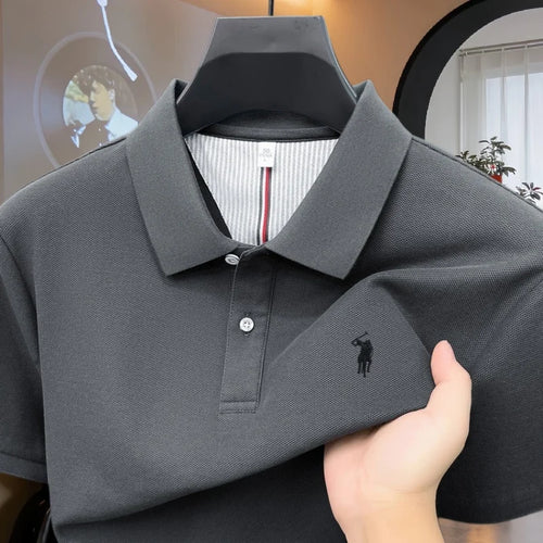 100% pure cotton high-end brand men's short sleeve polo shirt 2026