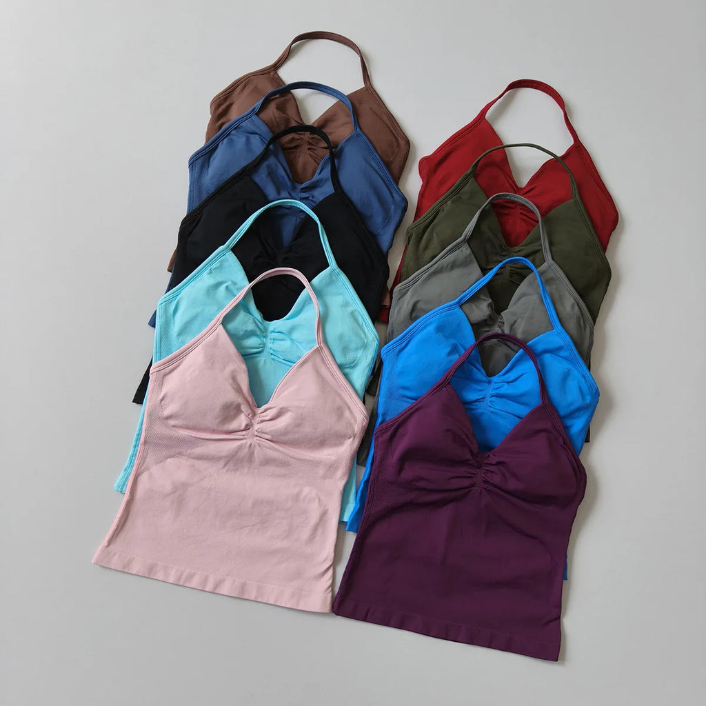 NO LOGO Women's Longline Strappy Backless Gym Top Scrunch Workout Open
