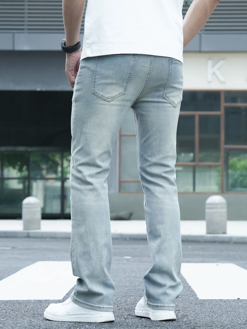 Men's Slim Fit Streth Bootcut Jeans Blue Elastane Men's Trousers Soft