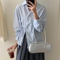 French Retro Lace Patchwork V-Neck Shirts Women Fashion Irregular