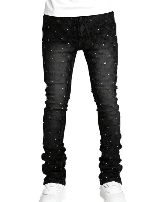 Men's Jeans with Nail Rhinestone Decoration, Shiny Stretch
